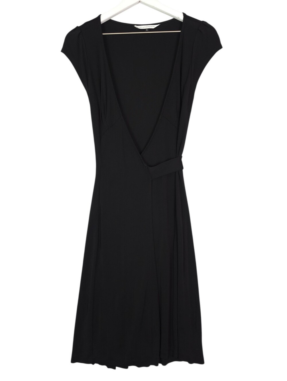Diane Von Furstenberg Black Cap-Sleeve Wrap Midi Dress - Picture 2 of 10